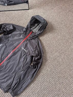 Montbell Black Hooded Windbreaker with Red Zip